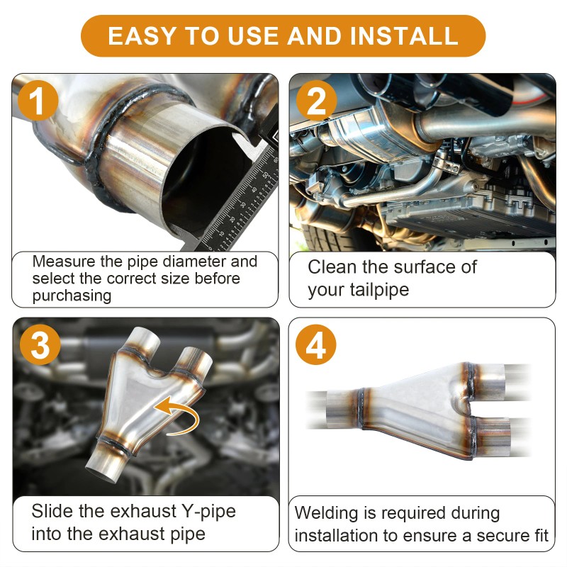 Exhaust Y Pipe 3" Inlet 2.25" Outlet Weld-on Dual Exhaust