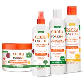 Cantu Care for Kids Haircare Regimen Set with Large Size Shampoo + Conditioner + Detangler + Leave-In Conditioner (Pack of 4)