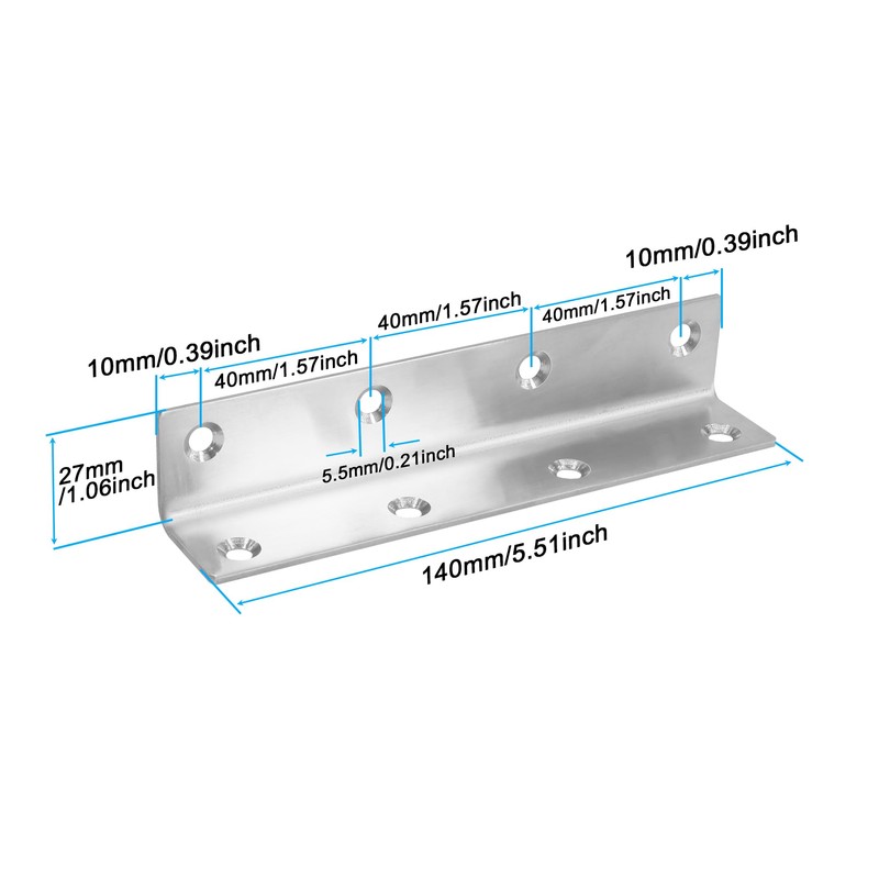 10 Pack 5.51" Silver Heavy Duty Shelf Brackets 140mm Length