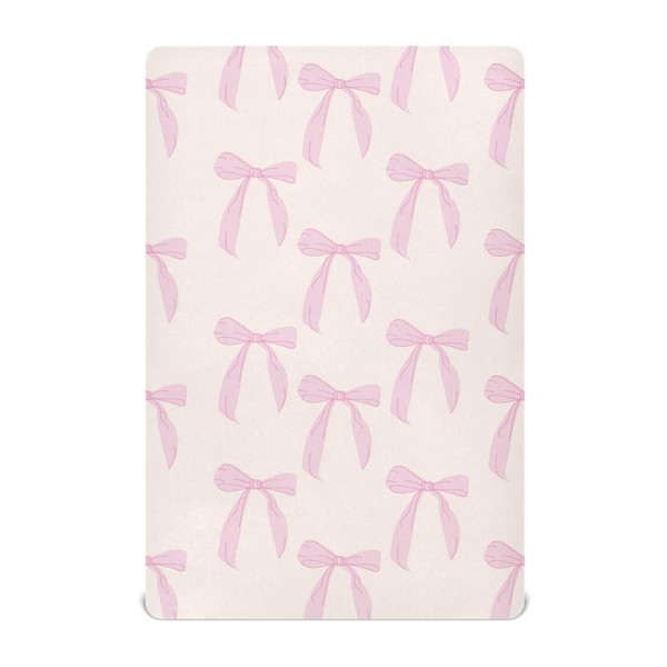 KICPOAY Fitted Crib Sheets Coquette Bows Cute Pink Stretchy Portable