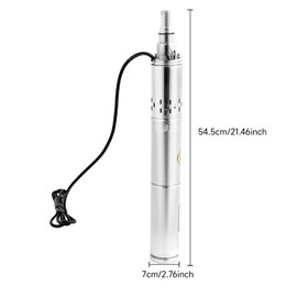 WUSILILU 24VDC 370W Solar Water Pump 2850RPM Deep Well Solar Submersible Pump DC Pure Copper Motor Head 65m Stainless, 0.5HP, 213.25ft Lift, 131.23ft Diving Depth, 70.62ft³/h Flow Rate, for Irrigation