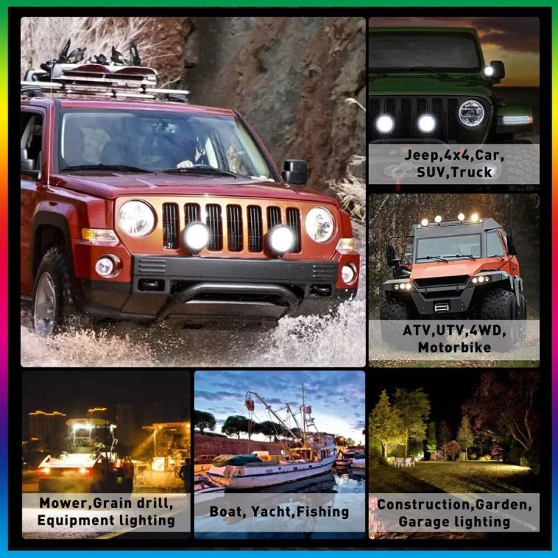 Bricologht Pair Round 7" Front Bumper Spot LED Work Light