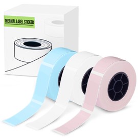 Label Maker Tape - 14x40mm (0.55”x1.57”) Thermal Label Rolls - 3 Rolls/Box - White, Blue, Pink - Self-Adhesive - for HP2, HP3, HP4 and D30 - Ideal for Inventory, Home, and Office Organization