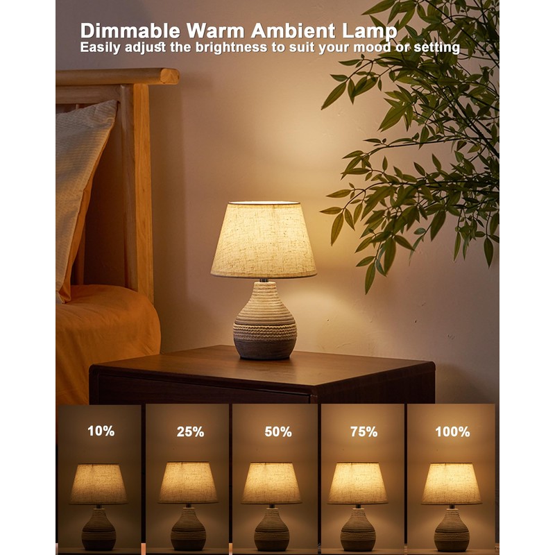 UMEXUS 10” Small Ceramic Cordless Table Lamp with Timer, Dimmer,