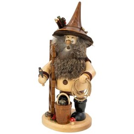 Drechselwerkstatt Uhlig DWU Erzgebirgisches Incense Smoker Man Christmas Decoration Craftsman, Forest Gnome 25 cm, Ore Carrier with Ladder/Rope