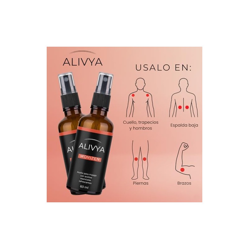Alivya Movizen – Aceite para Masaje Corporal, Con Sensación Refrescante,