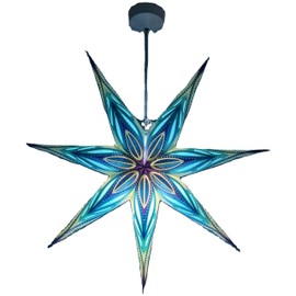 YEPSIO Paper Star Lantern Lampshade 7 Pointed Paper Star Light Shades Large 60cm Star Hanging Decorations for Christmas Wedding Home Decoration Birthday Party Stars (Glitter Blue Multi)