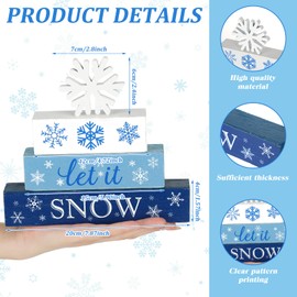 Suzile 4 Pcs Christmas Table Decorations Let It Snow Table Topper Centerpiece Snowflake Decorative Signs Wood Snowflake Rustic Winter Decor for Tiered Tray Mantel Decor