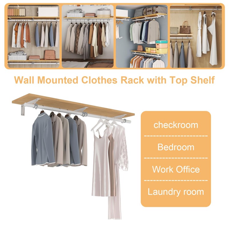 bimiti Wall Mounted Clothes Rack - Solid Wood Closet Storage