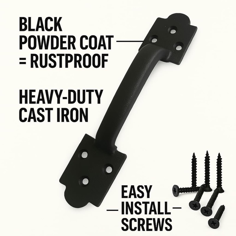 VivaLight 9 Inch Spade Barn Door Handle - Black Cast