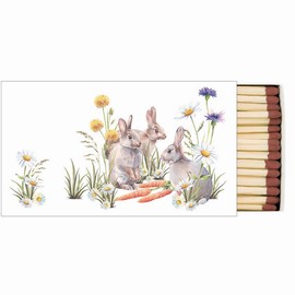 Firewood Box of 45 Easter Rabbits with Carrots in Grass as Table Decoration Match Length 9.5 cm Box Size 11 x 6.3 cm