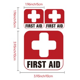 3PCS First Aid Sign Sticker for Box，Self-Adhesive Waterproof Small First Aid Decals for Home, Emergency First Aid Kit Supplies for Home, Office or Business (4x4IN, 2X2IN)