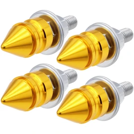MEAJOO 4Pcs Spike License Plate Screws Kit – Decorative Anti-Theft Bolts, Stainless Steel & Aluminum Alloy, Gold Car Motorcycle Truck Frame Fasteners, Universal Fit