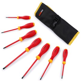 WISEPRO Insulated Screwdriver Set, VDE Tested, Black Magnetic Tip, TPR Handle, for Electrician Repair, Slotted SL3.5 SL4.0 SL5.5 SL6.5 Phillips PH0 PH1 PH2