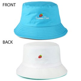 AYNKH Unisex Reversible Bucket Hats Fashion Strawberry Embroidery Packable Fisherman Wide Brim with Sunglass for Men Women Outdoor Summer Beach Travel (UK, Alpha, One Size, Blue)
