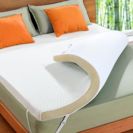 Marsail Queen Size Memory Foam Mattress Topper, 4 Inch Cooling Gel Infused with Soft Cover, CertiPUR-US and Oeko-TEX Certified, Sofa, RV, Camping