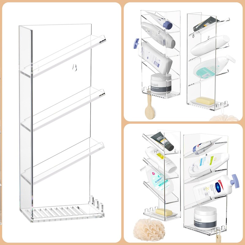 AITEE Acrylic Bathroom Organizer Caddy, Clear Shampoo Holder Wall Mounted,