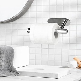 Soporte para Rollos de Papel higiénico, sin Agujeros, Acero Inoxidable, Autoadhesivo, para baño, Color Plateado