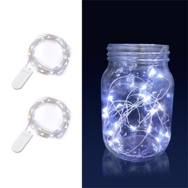 Kangheshun 2 Pack Led Fairy Lights Battery Operated String Lights Waterproof Silver Wire 7 Feet 20 Led Firefly Starry Moon Lights for DIY Wedding Party Bedroom Patio Christmas (2 Pack, White)
