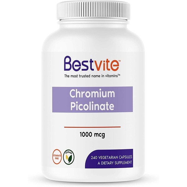 Chromium Picolinate 1000mcg (240 Vegetarian Capsules) - No Stearates - No Dicalcium Phosphate - Vegan - Gluten Free - Non-GMO