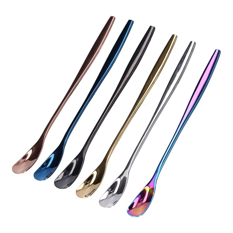 6PCS Coffee Spoon Stainless Steel Mixing Spoon Thickened Long Handle