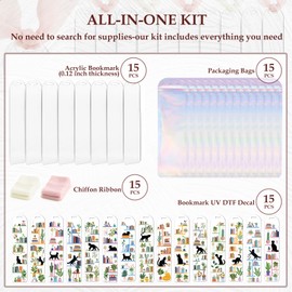 Dazoratix Cat Acrylic Bookmark Blanks - 60 Pcs Black Cats Book Lovers Bookmark Making Kit Colorful UV DTF Stickers Declas Marker Ribbon for Gift Women Girl Kids Reading Page Tags DIY Craft Projects