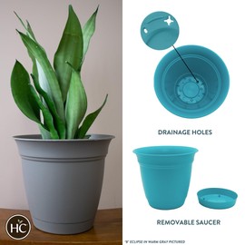 The HC Companies 6 Inch Eclipse Round Planter with Saucer - Indoor Outdoor Plant Pot for Flowers, Vegetables, and Herbs, Teal