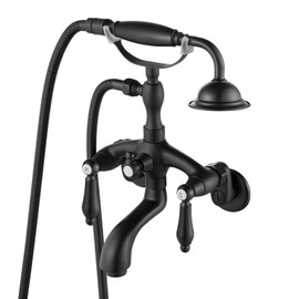 gotonovo Wall Mount 3 3/8 Clawfoot Tub Faucet for Bathtub with Hand Held Shower Sprayer Double Level Handle with Hot and Cold Water Adapter Adjustable Swing Arms Matte Black