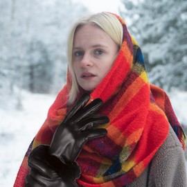 Yicorgard Women Fur Leather Gloves Winter Gloves Black Rabbit Fur Cuff Touchscreen Driving Gloves Small