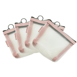 4 Pcs Pink Mesh Zipper Pouch Bags Small Nylon Fabric Clear Organizer Zippered Bag for Summer Travel Purse Essentials Lipstick Makeup Sunscreen Organization for Women Jewelry Accessory Pouches