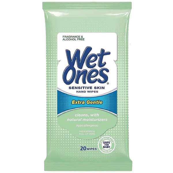 Wet Ones Hand Wipes Extra Gentle for Sensitive Skin, 20 Count