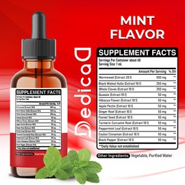 DEDICAD 12in1 Wormwood Liquid Drops Added Black Walnut, Whole Cloves and 9 More Herbs - 2 Fl Oz - 60 Days Supply - Mint Flavor