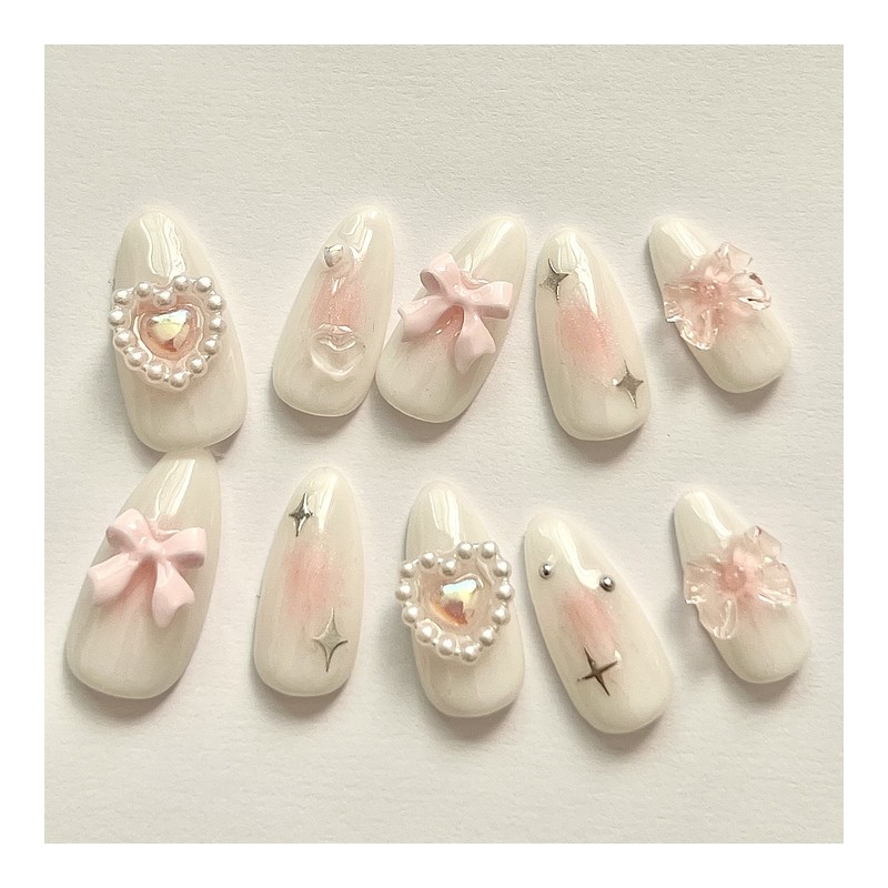 Baby Pink Ribbon Nail Tips - Please write in your