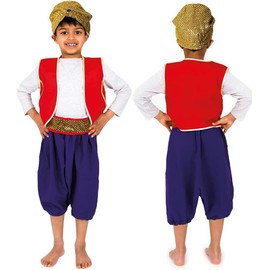 PRETEND TO BEE Aladdin Arabian Prince Fancy Dress Costume for Kids, Red, Gold & Purple, 7-9 Years