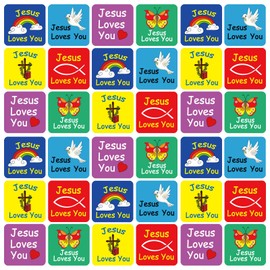 480 Pcs Jesus Loves You Christian Stickers Self Adhesive Paper Christian Stickers for Kids Multi Color Catholic Stickers Butterfly Rainbow Dove Heart Fish Religious Stickers for Jesus(Cute Style)