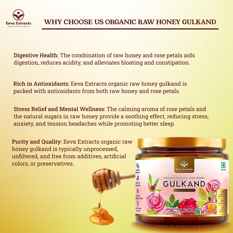 Eeva Extracts Lab-Tested Organic Rose Honey Jam – Raw &