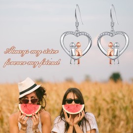 Sister Earrings 925 Sterling Silver Always My Sister Forever My Girlfriend Earrings Sister Gifts from Sister Birthday Christmas Gifts for Sister Best Friends, Sterling Silver