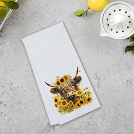 Zelaxeyi Highland Cow Bathroom Decorative Towels Gift Hand Towels for Women,Floral Sunflower Highland Cow Towels for Kitchen Bathroom Decor(16x24in)