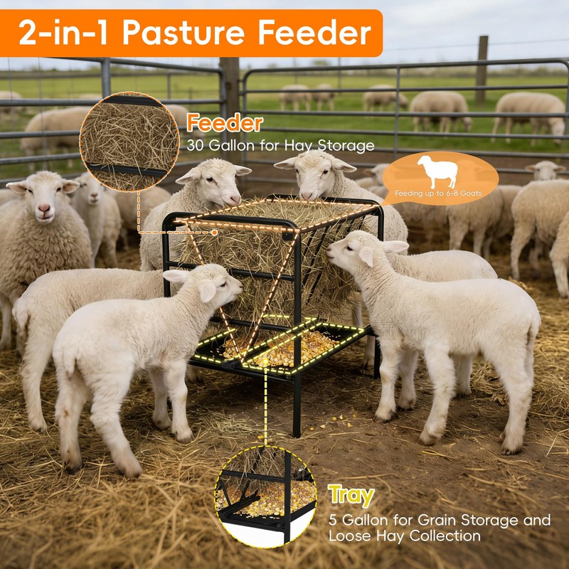 WYJREES Hay Feeder for Goat, 35 Gallon Heavy-Duty Livestock Feeder