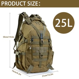 aiGear Tactical Backpack, 25L/35L/45L/55L Outdoor Backpack for Men Women, Waterproof Backpack for Outdoor Sports Trekking Hiking Travel Camping, 25l khaki