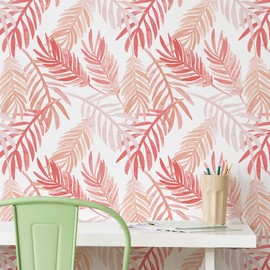 Flipside Pink and Peach Palm Leaves Peel and Stick Removable Wallpaper - Each Roll is 18 ft. Long x 18 in. Wide - Safe for Walls - Easy to Apply & Easy to Remove