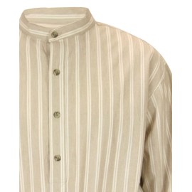 Historical Emporium Men's Band Collar Stiped Cotton Work Shirt, Victorian Edwardian Period Costume Reenactment 2X Tan