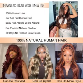 Alipeacock 13x4 Chocolate Brown Lace Front Wigs Human Hair with Baby Hair 180 Density Body Wave Lace Frontal Wigs Pre Plucked Glueless 4# Brown Wig 32Inch