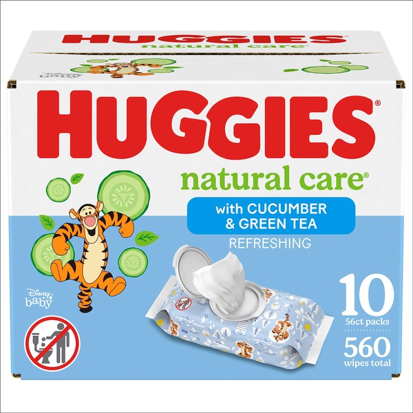 Huggies Natural Care Refreshing Baby Wipes, Hypoallergenic, Scented, 10 Flip-Top Packs (560 Wipes Total)