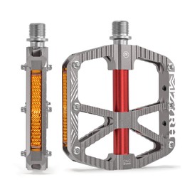 MZYRH MTB Mountain Bike Pedals with Reflectors, Platform Flat Bicycle Pedals Aluminium Alloy Non-Slip 9/16 Inch Bicycle Pedals with 3 Bearings for Mountain Bike, Road Bike, MTB (Silver)