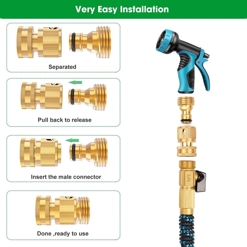 Garden Hose Quick Connectors, Solid Brass 3/4 Inch Thread Fitting,