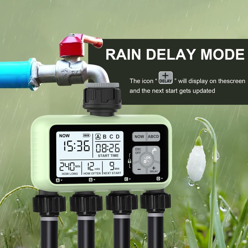 Johgee Irrigation Computer with 4 Independently Controlled Outputs, Digital Watering