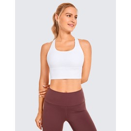 CRZ YOGA Women's Longline Sports Bra Without Underwire Padded Bra Top Wirefree Padded Yoga Crop Tops, White