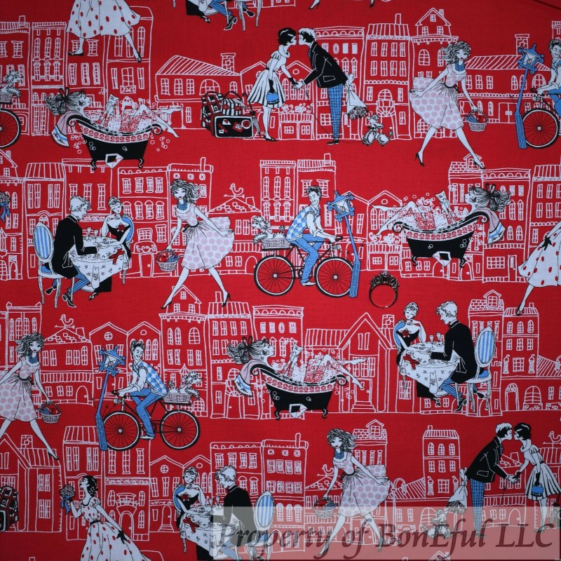 Michael Miller Fabrics BonEful Fabric FQ Cotton Quilt B&W Blue
