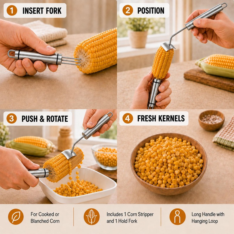 Corn Peeler for Corn on the Cob, 2 Pcs Stainless